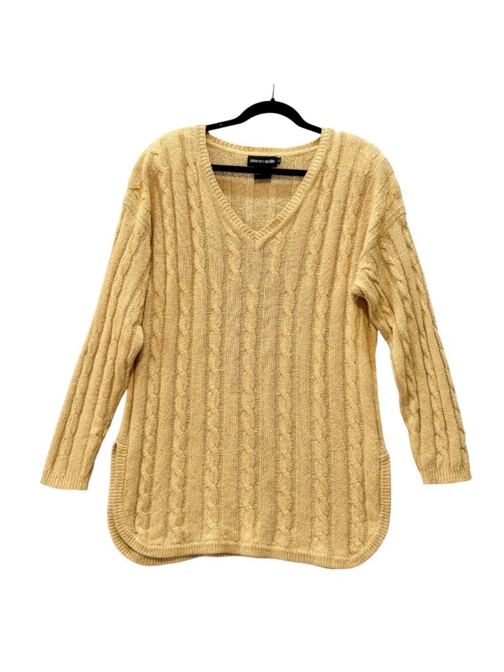 Vintage Pierre Cardin Oversized Sweater Women's M Silk Cable Knit Harvest Gold